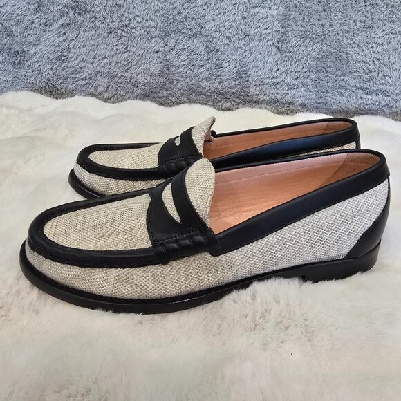 J. Crew Winona Penny Loafer Spanish Canvas Black Khaki Women's Size 9 NEW - Picture 2 of 8